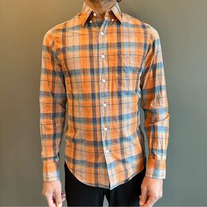 J Crew Men's Orange and Blue Plaid Shirt